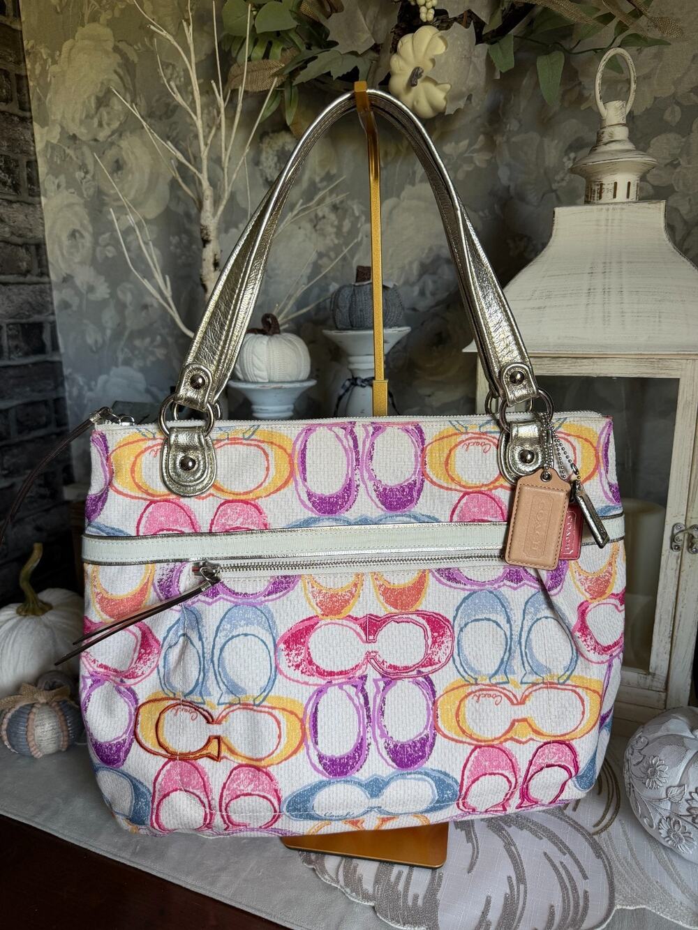 Y2K Coach Poppy Dream Signature C Multi-color Glam Tote Bag Purse 19023